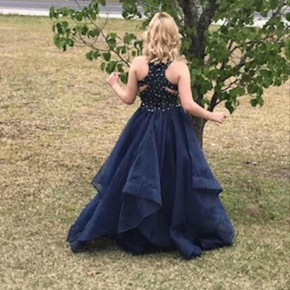 Blue two piece prom dress